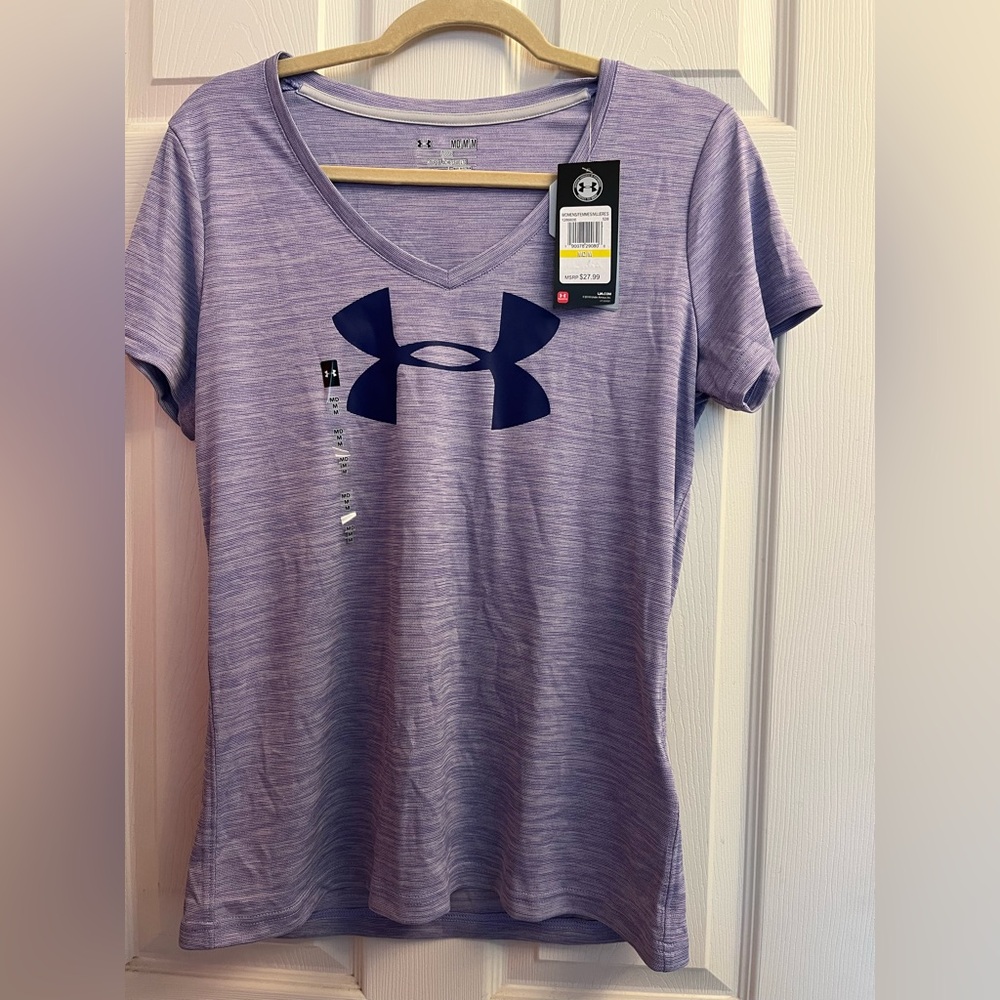 Under Armour Women's Heathered Purple V-Neck Tee Medium New - Picture 4 of 7